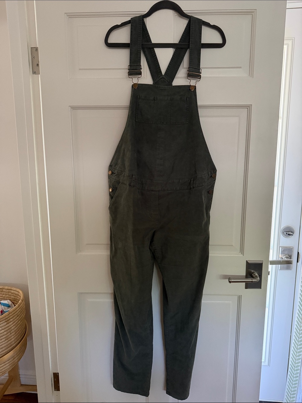Washed Olive Green Women's Cotton Maternity Overalls